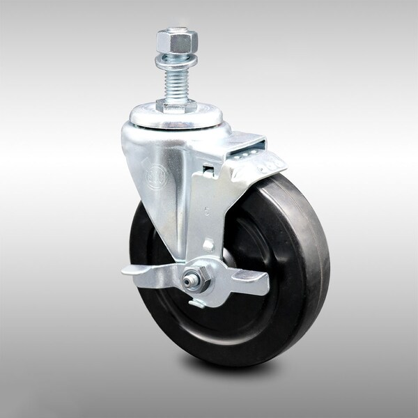 5 Inch SS Hard Rubber Wheel Swivel 1/2 Inch Threaded Stem Caster with Brake SCC
